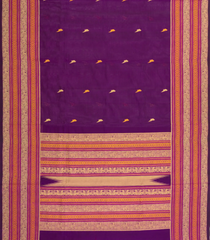 Magenta Handloom Silk Cotton Saree With Parrot Buttas Stripes-SC4043