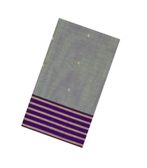 Grey Handloom Silk Cotton Saree With Buttas & Contrast Border-SC4434