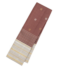 Brown Handloom Korvai Kanchipuram Silk Saree With Zari Buttas-KA15448