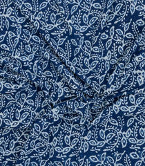 Indigo Printed Jaipur Cotton Saree With Floral Motifs-JC1597