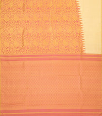 Cream Handloom Korvai Kanchipuram Rising Border Silk Saree With Floral Vine Motifs-KA13544