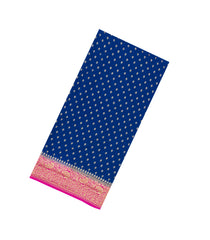 Blue Handloom Banarasi Khaddi Georgette Silk Saree With Contrast Border-BE1803