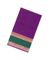 Purple Handloom Silk Cotton Saree With Checks & Dots-SC3976