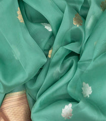 Aquamarine Handloom Banarasi Organza Silk Saree With Floral Buttas-BE1673