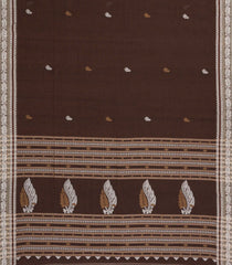 Dark Brown Handloom Bengal Cotton Saree With Floral Buttas-BG1681