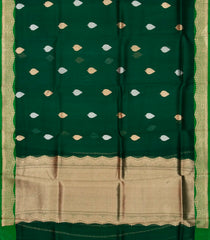 Bottle Green Handloom Banarasi Organza Silk Saree With Floral Buttas-BE1665
