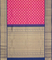 Pink Handloom Korvai Kanchipuram Silk Saree With Checks & Buttas-KA15778