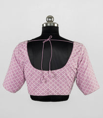 Baby Pink Blended Cotton Readymade Saree Blouse with White Geometric Diamond Thread work   -RB5284