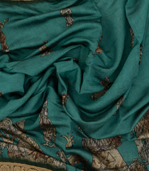 Sea Green Woven Synthetic Viscose Saree With Printed Village Motifs-BL4849