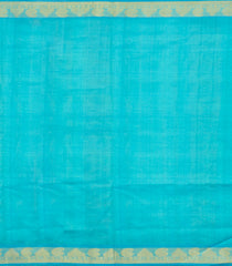 Blue & Turquoise Handloom Silk Cotton Saree With Checks & Zari Buttas-SC4609
