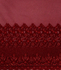 Crimson Woven Net Saree With Embroidered Floral Motifs-EN1881