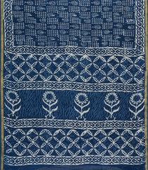 Indigo Woven Jaipur Cotton Saree With Printed Floral Motifs-JC1426