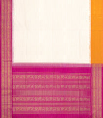 Off White Handloom Korvai Kanchipuram Silk Saree With Stripes-KA14803