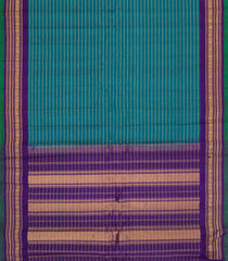Teal Handloom Gadwal Silk Cotton Saree With Stripes-GA0398