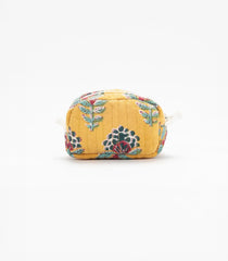 Yellow Cotton Bagru Printed Coin Pouch With Zipper-ACS1070