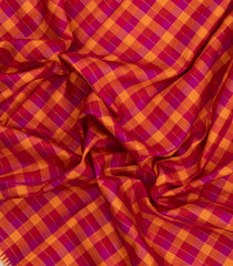 Magenta & Crimson Handloom Korvai Kanchipuram Silk Saree With Checks-KA16615