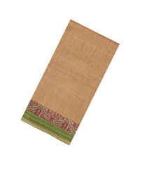 Peach Printed Tussar Silk Saree With Floral Motifs In Border-TU3682