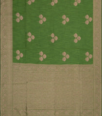 Leafy Green Woven Art Linen Saree With Zari Border-BL5638