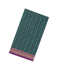 Sea Green Handloom Village Cotton Saree With Checks & Buttas-VC1662