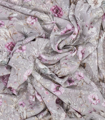 Grey Woven Pure Chiffon Silk Saree With Printed Floral Motifs-PS0604