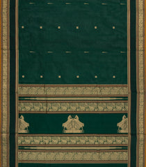 Bottle Green Handloom Silk Cotton Saree With Annam Buttas-SC3950