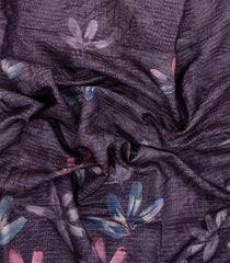 Lilac Printed Synthetic Tussar Saree With Zari Stripes-BL5353