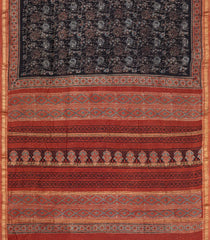 Black Printed Chanderi Cotton Saree With Zari Border-CC1649