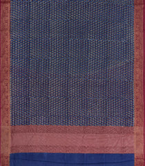 Indigo Printed Chanderi Cotton Saree With Zari Border-CC1568
