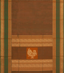Dark Olive Handloom Silk Cotton Saree With Annam Buttas-SC3970