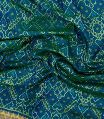 Cyan Handloom Rajkot Patola Silk Saree With Ikat Motifs-IK0446