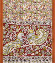 Crimson Printed Kalamkari Cotton Saree With Zari Border-KAL1209