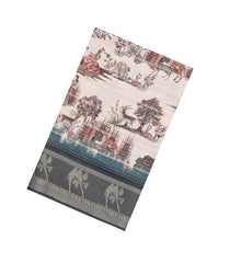 Cream Printed Synthetic Dola Silk Saree With Zari Stripes & Border-SY0002