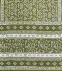 Green Printed Jaipur Cotton Saree With Tribal Motifs-JC1795