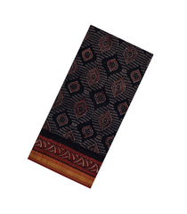 Black Printed Chanderi Cotton Saree With Zari Border-CC1498