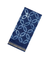 Indigo Printed Chanderi Cotton Saree With Zari Border-CC1492