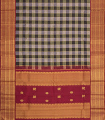 Black & Green Handloom Korvai Kanchipuram Silk Saree With Checks-KA16160