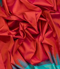 Red Handloom Korvai Kanchipuram Silk Saree With Temple Border-KA12823