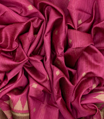Hot Pink Woven Synthetic Dupion Saree With Floral Motifs & Contrast Border-BL4531