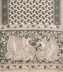 Dark Grey Printed Kalamkari Cotton Saree -KAL1243
