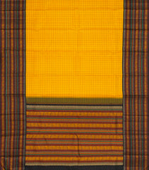 Yellow Handloom Korvai Kanchipuram Silk Saree With Checks & Black Border-KA12606