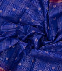 Blue Handloom Kanchipuram Silk Saree With Zari Checks & Contrast Border-KA14889