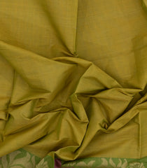 Olive Green Handloom Village Cotton Saree With Stripes-VC1617