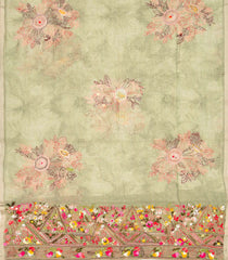 Light Green Woven Blended Tussar Saree With Embroidered Floral Motifs-BL3847