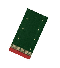 Dark Green Handloom Bengal Cotton Saree With Dia Buttas-BG1570