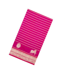 Hot Pink Handloom Soft Silk Cotton Saree With Veldhari Stripes-SC4583