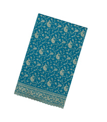 Cyan Woven Synthetic Blended Saree With Embroidered Motifs-EN2036