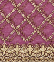 Magenta Woven Net Saree With Embroidered Floral Motifs-EN1877