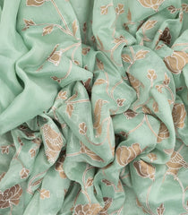 Aquamarine Woven Blended Linen Saree With Embroidered Bird Motifs-BL3865