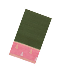 Dark Green Woven Blended Viscose With Contrast Border-BL5568