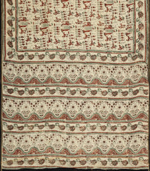 Taupe Printed Jaipur Cotton Saree With Elephant Motifs-JC1546